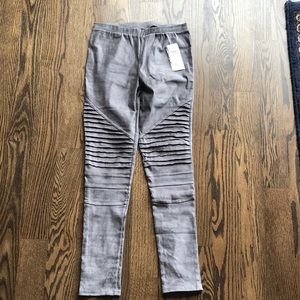 Faux suede gray Moto leggings, size 8 to 10 ?